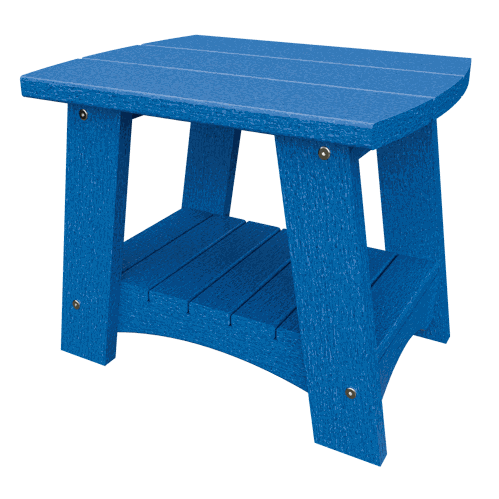 Blue Coastal End Table made from weather-resistant poly lumber with compact, sturdy design for outdoor use.