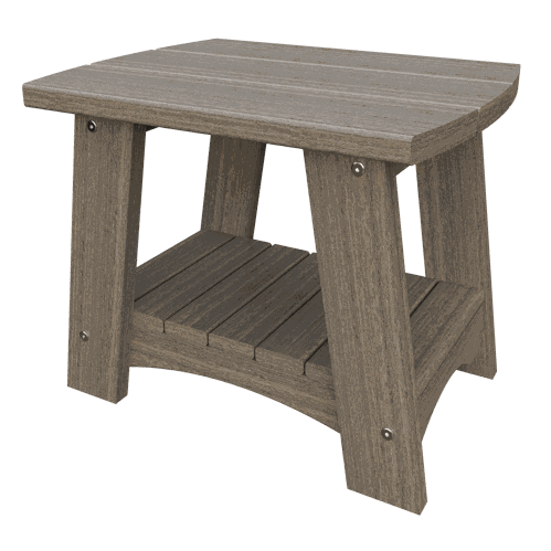 Weather-resistant coastal end table with wood-look finish and lower shelf for outdoor use
