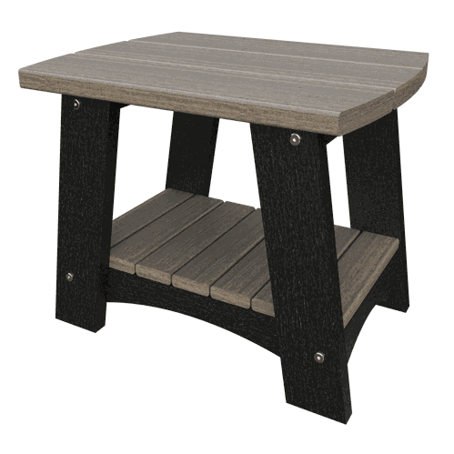 Compact coastal end table made from weather-resistant poly lumber with a two-tone design, ideal for outdoor patios and porches.
