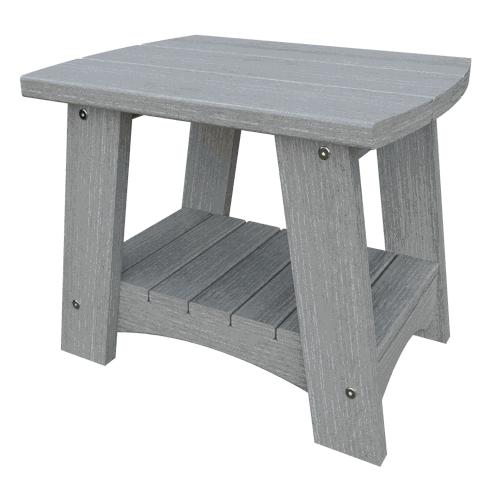 Gray weather-resistant Coastal End Table made of eco-friendly poly lumber with stainless steel hardware and nautical design.