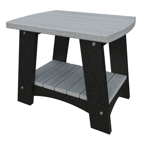 Compact Coastal End Table made of weather-resistant poly lumber with gray top and black legs, ideal for outdoor patio use