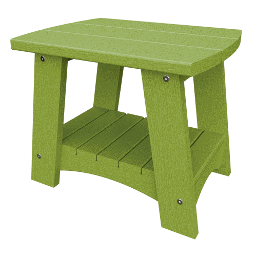 Compact green Coastal End Table made from weather-resistant recycled poly lumber with sturdy design and lower shelf for outdoor use.