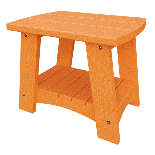 Orange coastal end table made from weather-resistant poly lumber with a sturdy, compact design for outdoor use.