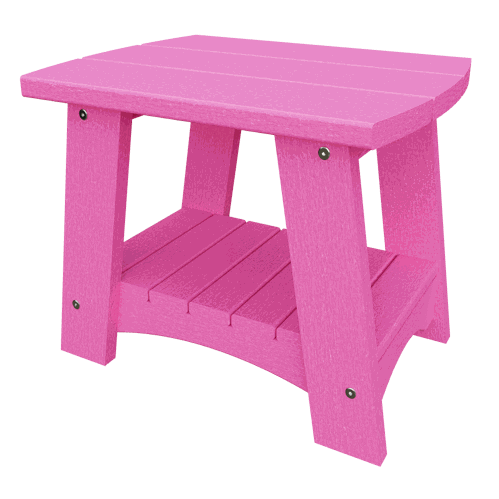 Pink coastal end table made from weather-resistant poly lumber with sturdy slatted design and stainless steel hardware.