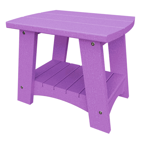 Purple coastal end table made of weather-resistant poly lumber with a compact and sturdy design for outdoor use