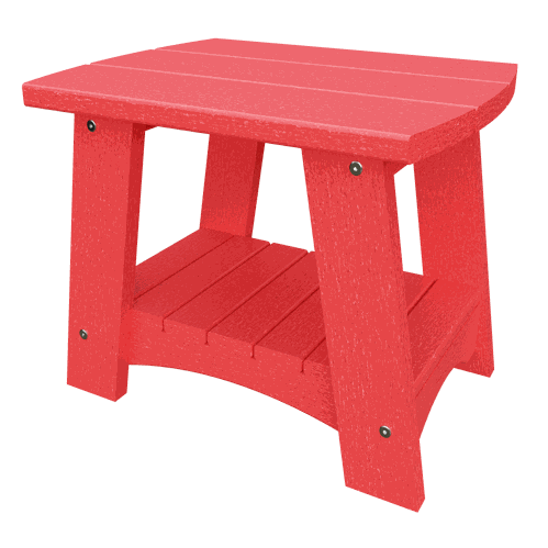 Red Coastal End Table made from weather-resistant poly lumber with sturdy design and lower shelf for outdoor use