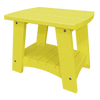 Bright yellow coastal end table made from weather-resistant poly lumber with a sturdy compact design and lower shelf for outdoor use.