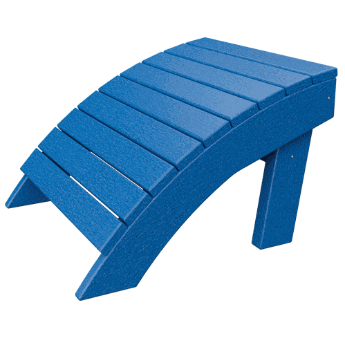 Blue curved outdoor Coastal Ottoman footrest made of weather-resistant poly lumber