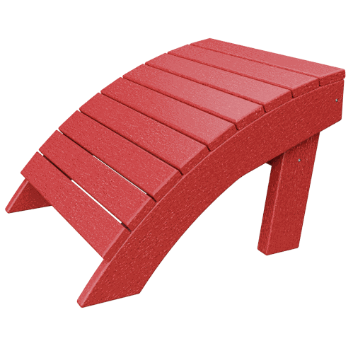 Red curved Coastal Ottoman made of durable, weather-resistant poly lumber for outdoor use.