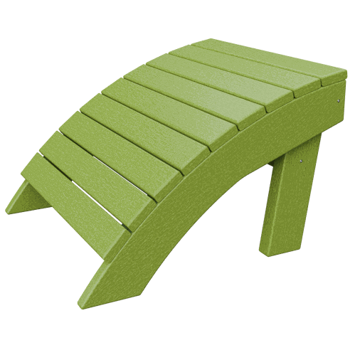 Green ergonomic curved Coastal Ottoman made of durable outdoor poly lumber for relaxing feet support.