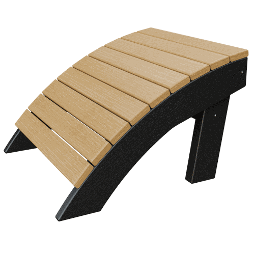 Ergonomic Coastal Ottoman footrest with beige slats and black frame for outdoor use
