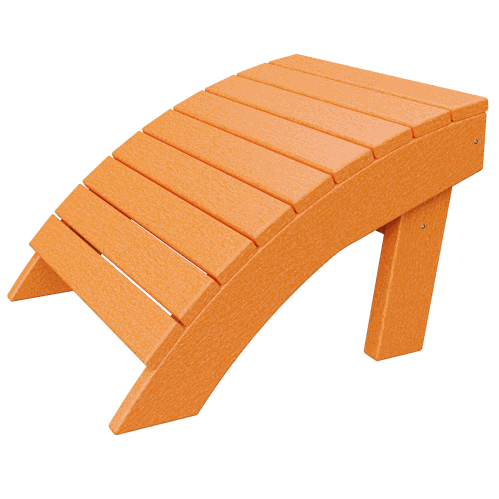 Orange ergonomic coastal ottoman with slatted top and sturdy legs for outdoor use