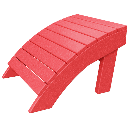 Red Coastal Ottoman with ergonomic curved design made from durable poly lumber, suitable for outdoor use as footrest or extra seating.