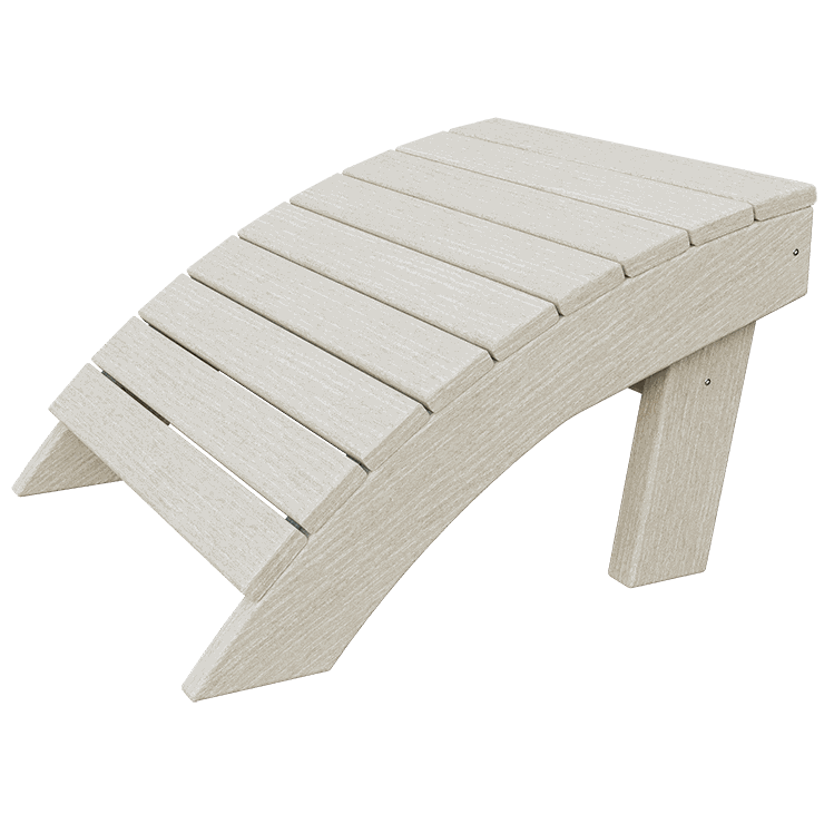 Outdoor coastal ottoman footrest made of weather-resistant poly lumber with ergonomic slope and durable construction