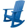 Blue Coastal Rocker outdoor rocking chair made from weather-resistant poly lumber with wide armrests and high back for comfortable relaxation.