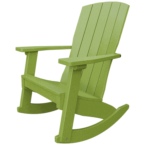 Green Coastal Rocker outdoor rocking chair made from weather-resistant poly lumber with a high back and wide armrests.
