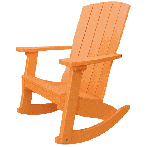 Orange weather-resistant poly lumber Coastal Rocker with high back and wide armrests for outdoor relaxation