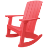 Red coastal rocker chair made from durable weather-resistant poly lumber with wide armrests and a contoured high back for outdoor relaxation.