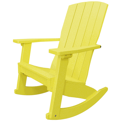 Yellow Coastal Rocker chair made of weather-resistant poly lumber with smooth rocking motion and wide armrests.