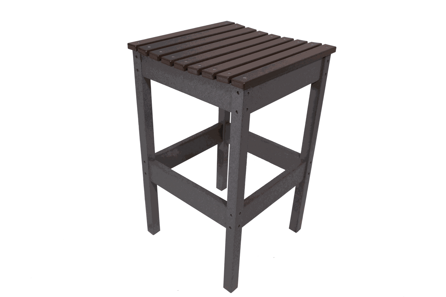 Lanai Stool outdoor bar stool with slatted top and durable HDPE poly lumber construction in dark brown