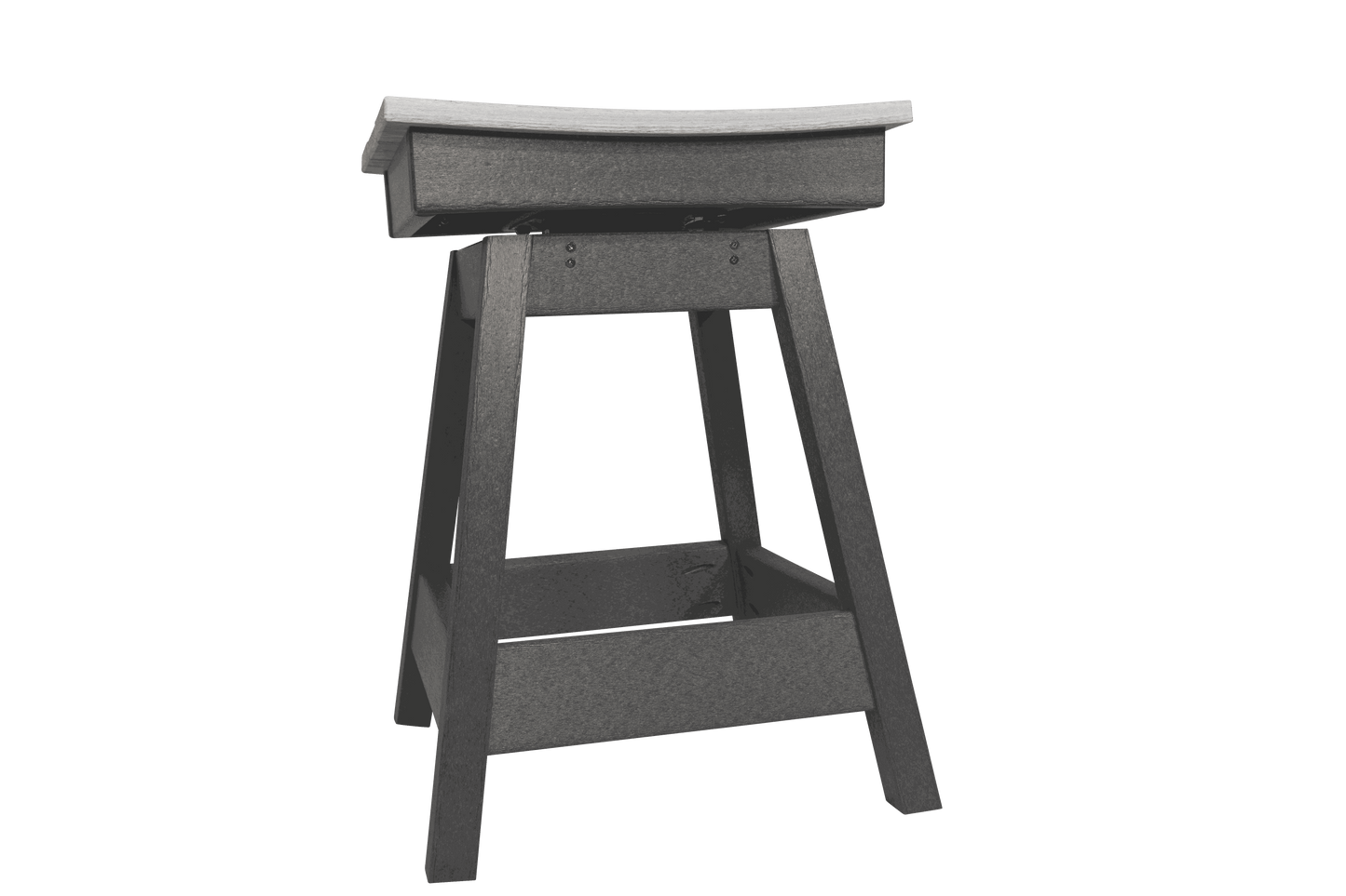 Black Swivel Saddle Stool with ergonomic seat and sturdy legs for outdoor use