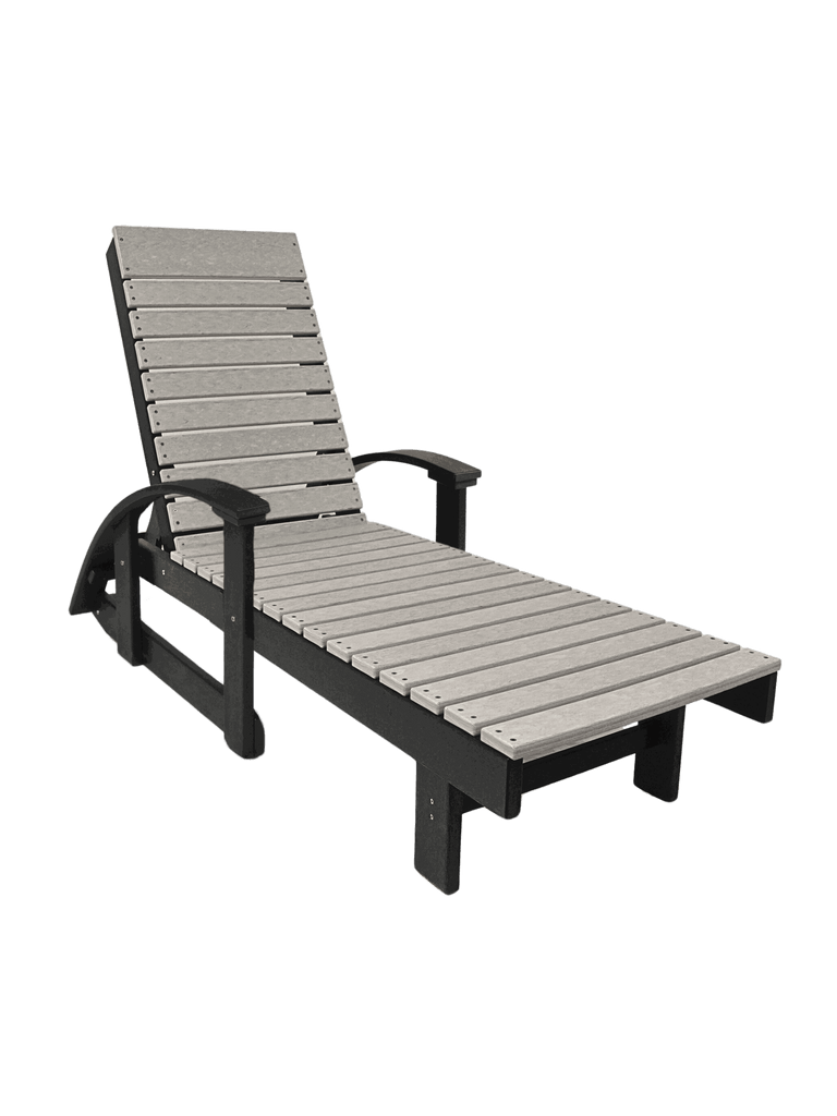 straight chaise lounge with arms in gray and black outdoor patio design