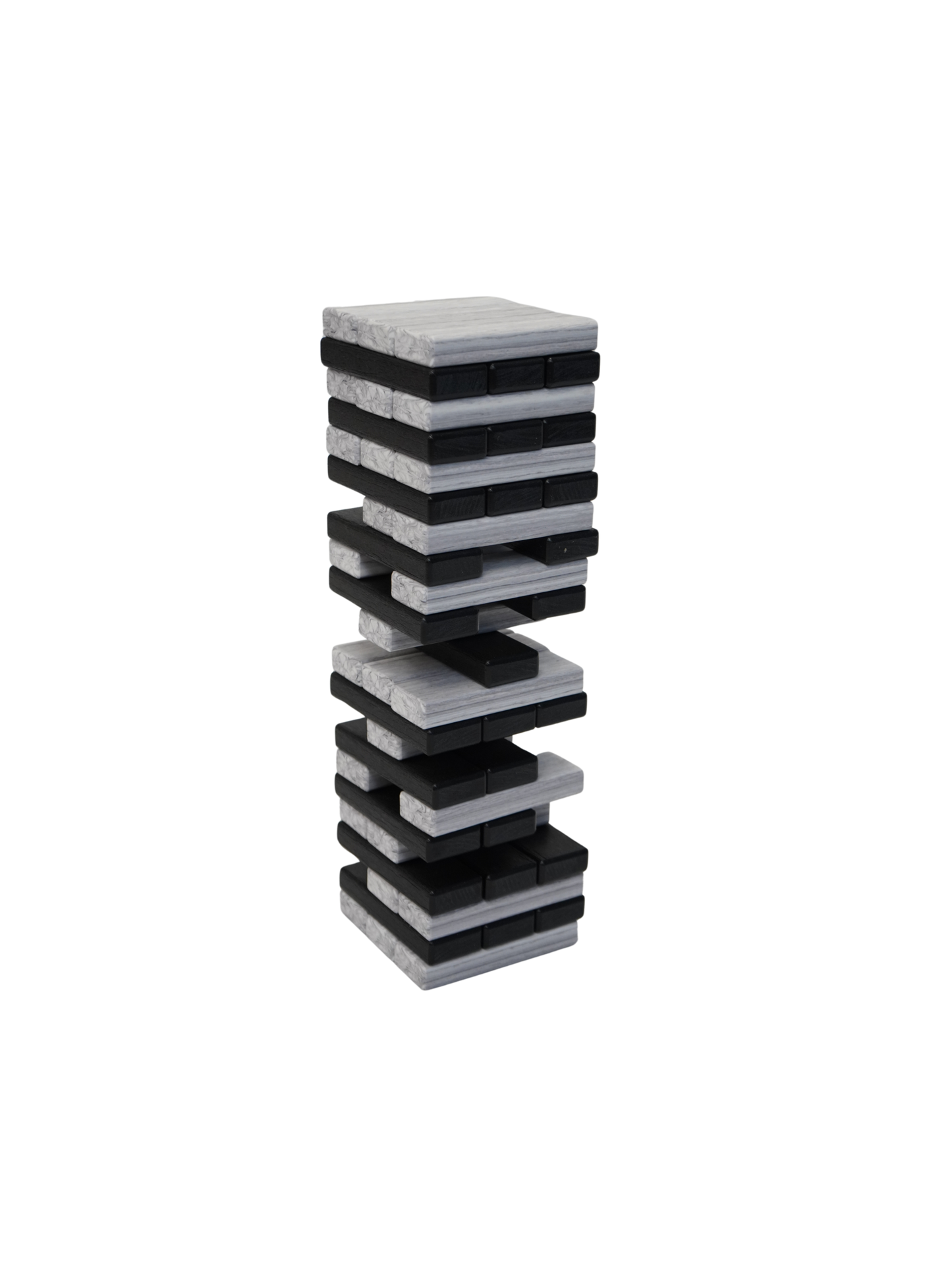 Table Top Tower Game with black and gray stacking blocks for indoor and outdoor play